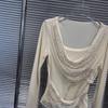 Camiseta de Manga Murciélago con Pedrería Otoño/Invierno 2025: Elegante Top Ajustado para Mujer