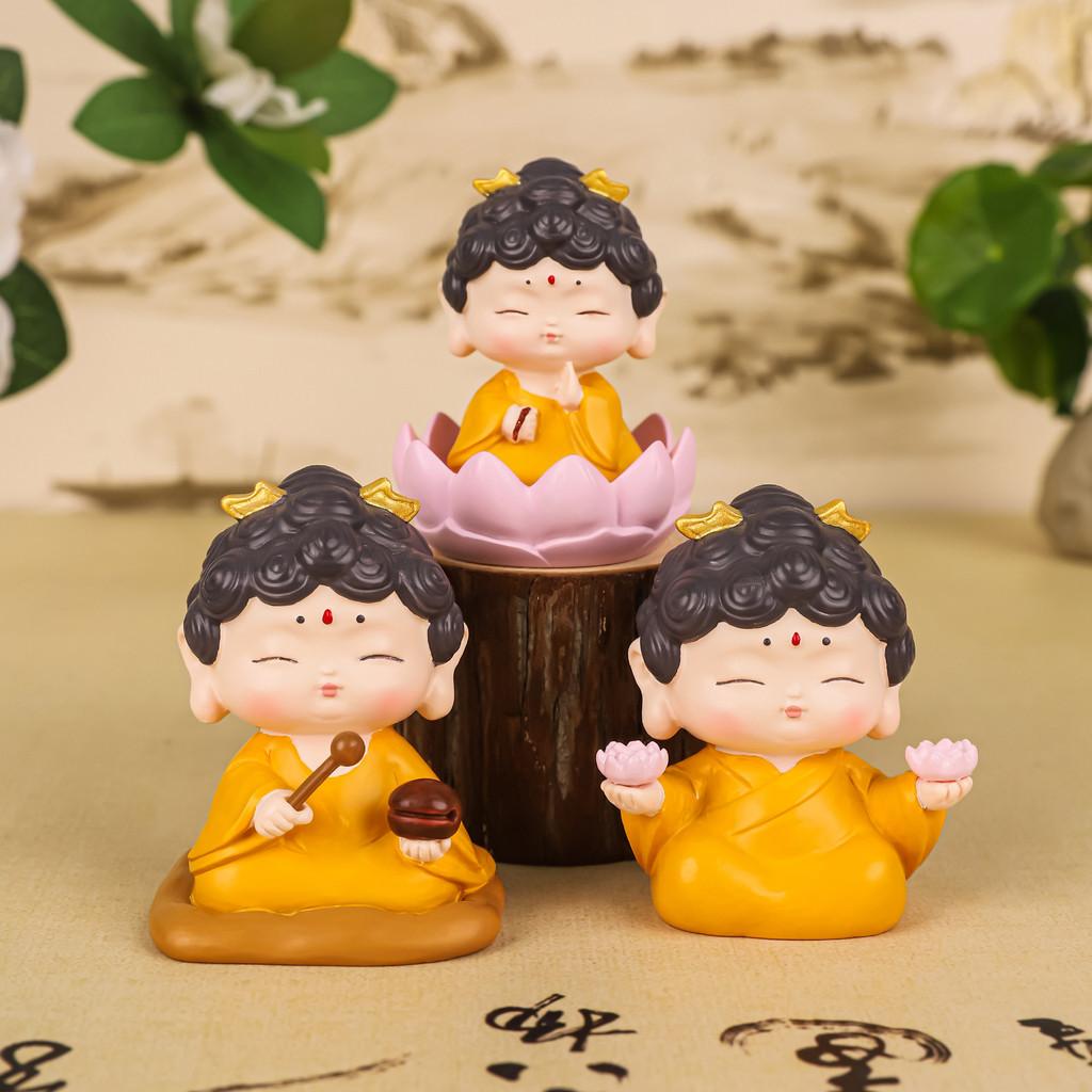 Resin Buddha Blessing Bodhisattva Lotus Figurine Car Ornament Mini Decor Gift