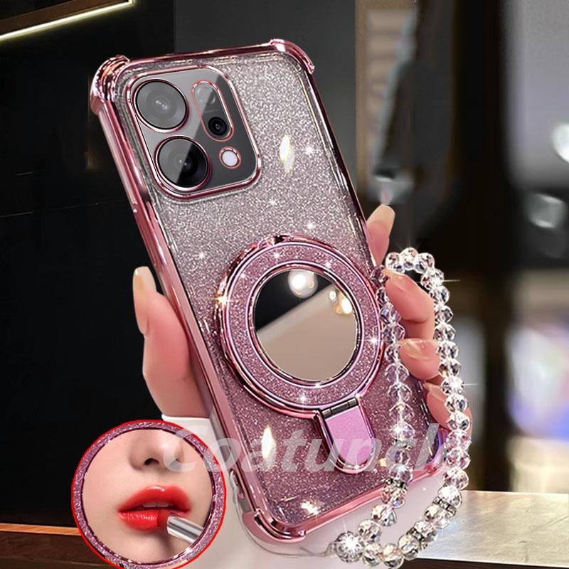 

Для Xiaomi Redmi 15C Note 15 Note 14 Pro Plus 14C POCO C85 5G Чехол Блестящий Зеркальный Магнитный Держатель для Телефона Браслет Крышка Redmi 15C 5G 173MM розовый