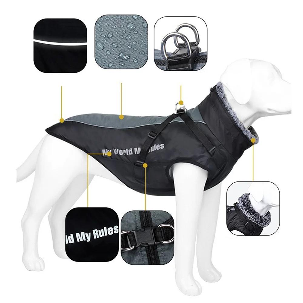 XL-6XL Winter Warm Große Hunde Kleidung mit Pelzkragen Verdicken Haustier Mantel Jacke für Mittlere Große Hunde Labrador Border Collie Kleidung