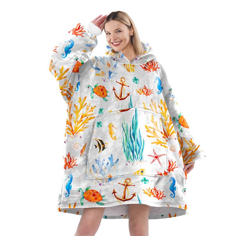 Hoodie Lazy Blanket Winter Casual Loose Kapuzenpullover Einheitsgröße Fleecedecke Home Service Nachthemd
