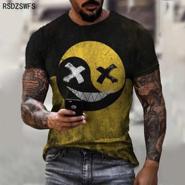 Funny Smiling Face Smiling Pattern Mens Tshirt 3D Print Trend Round Neck Short Sleeve Top Summer Leisure Breathable Pullover