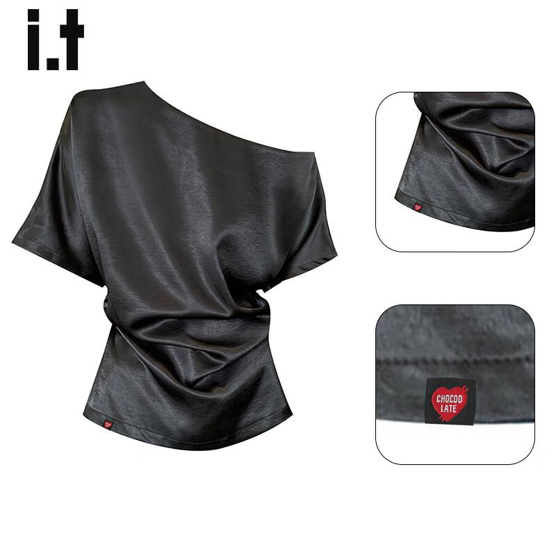 Women s Asymmetric Satin Short Sleeve Top M
