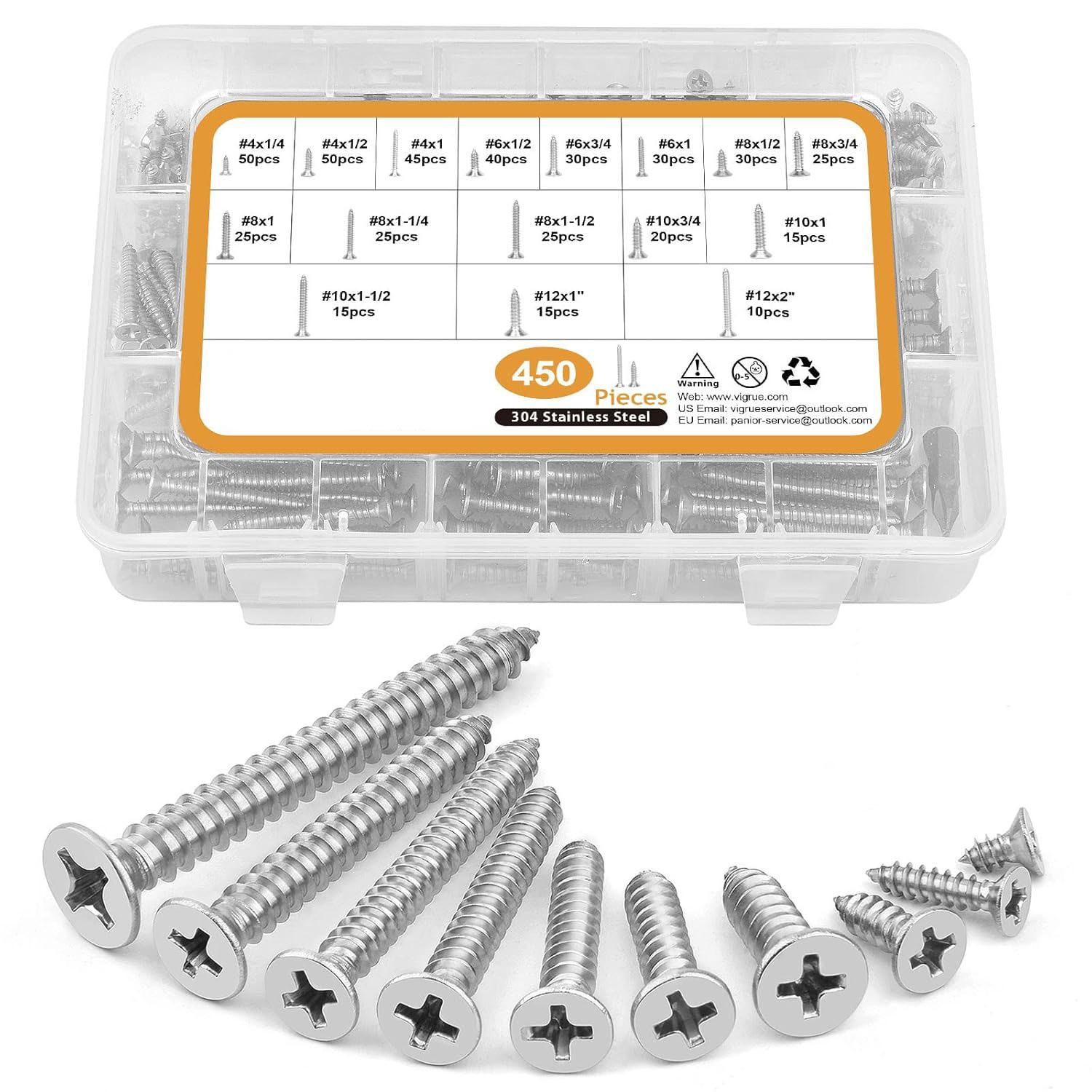 

Набор саморезов из нержавеющей стали 304 с крестообразным шлицем, круглой головкой/потайной головкой, 450 шт. 460 шт. 510 шт. 450pcs countersunk head