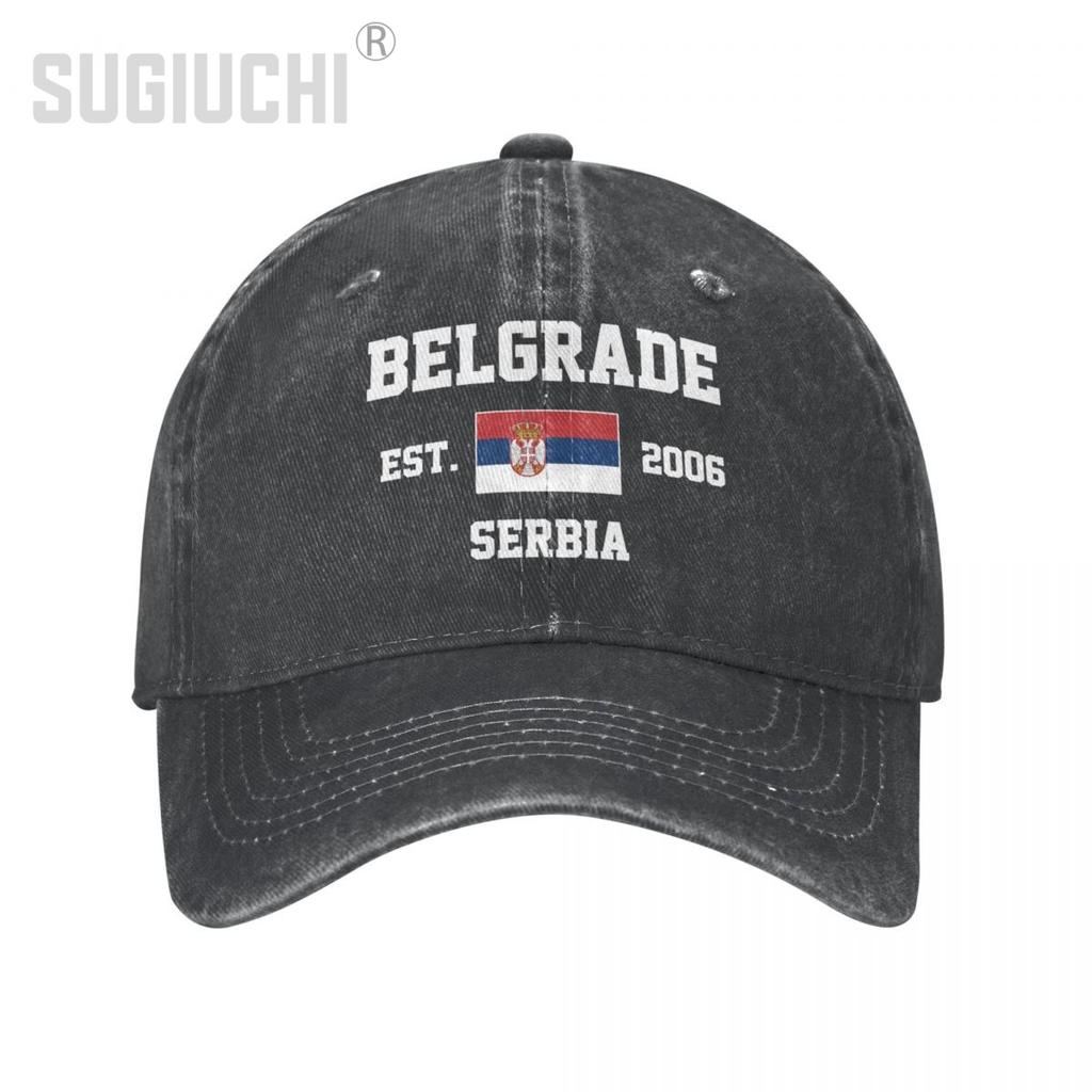 Steagul Serbiei EST.2006 Belgrad, unisex pentru adulți, șapcă de baseball din denim spălat în cărbune, unisex, vintage, din bumbac, pălărie patriotică de camioner