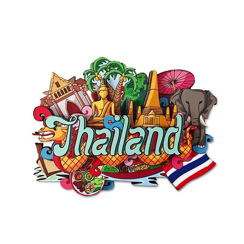 Customized Thailand Wooden Refrigerator Magnet: Southeast Asia Travel Souvenir Sticker