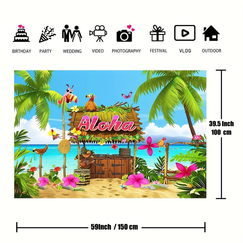 1 szt., Dekoracje Imprezowe Hawajskie Akcesoria Tło Plażowe Baner Imprezowy Tło Banerowe do Fotobudki Imprezowej Dekoracje Imprezowe Aloha