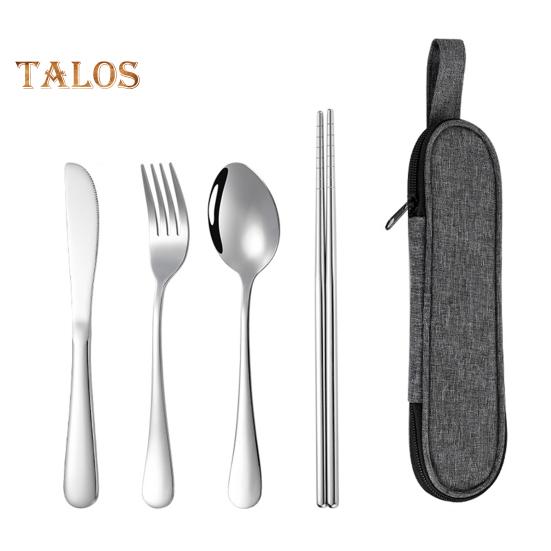Stainless Steel Cutlery Set 4-Piece Retro Tableware Fork Spoon Chopsticks Knife with Storage Bag Mirror Polished Dishwasher Safe Cutlery Set for Home