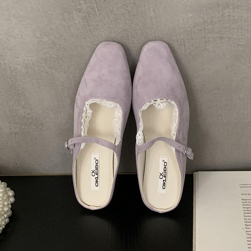 Fashion Shallow Fashion Buckle Ladies Flats Mary Janes Shoes Female Slides Square Toe Footwear Slip On Women Flats With Shoes