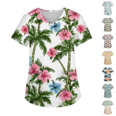 Women's Fashion V-Neck Short Sleeve Overalls With Pockets  Print Tops  Clothes