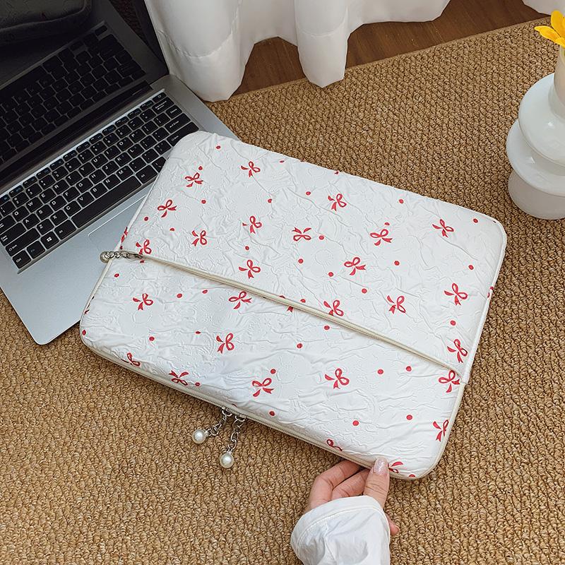 Professional Laptop Bag with Pearl Accent Zipper 13/15 Inch Ruffled Texture Shock-Resistant Cover for Work Leisure Activities
