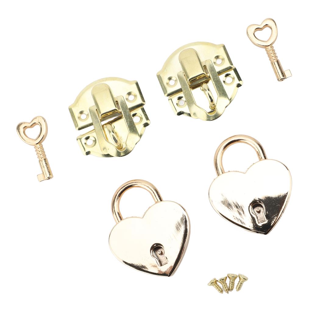 2 Sets Wooden Box Hasp Latch Padlock Set Antique Zinc Alloy Hasp Clasp Latch and Heart Shaped Padlocks with Keys