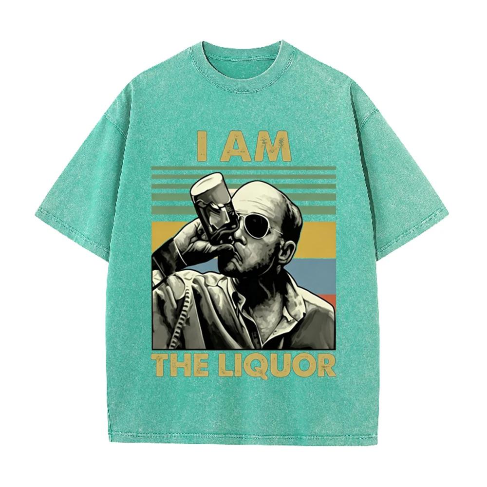 T-shirt Grafica Uomo Retro Lavata Beige Vintage Ritratto Uomo che Beve Stampa a Blocchi di Colore Strisce Oversize Uomo Casual Manica Corta