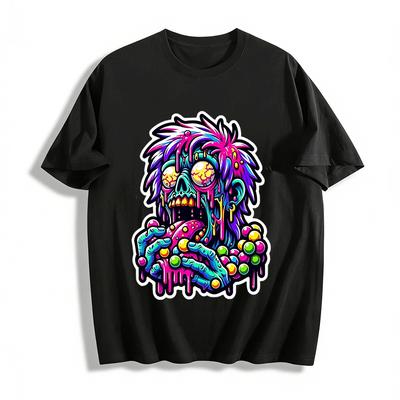 Neon Candy Zombie Print Funny Graphic Tee Pure Cotton T-shirt