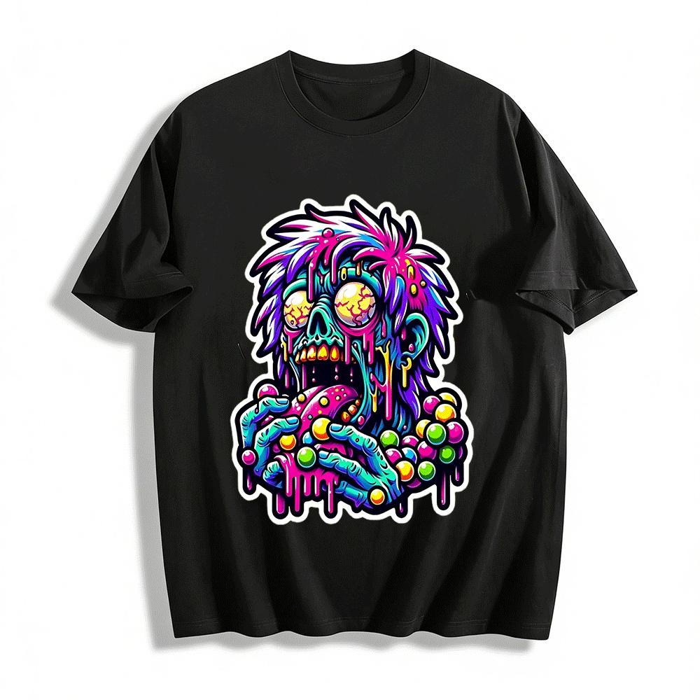 Neon Candy Zombie Print Funny Graphic Tee Pure cotton T-shirt XXS