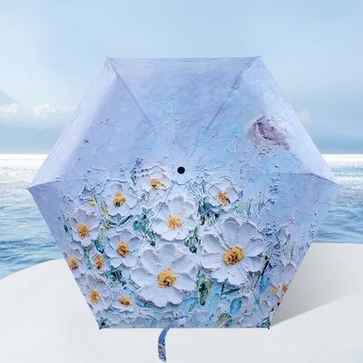 Schöne Blume gedruckt Regenschirm Regen Frauen Sonnenschirm fünf faltbare Ölgemälde Regenschirm Dame tragbare Sonnenschirm Sakura
