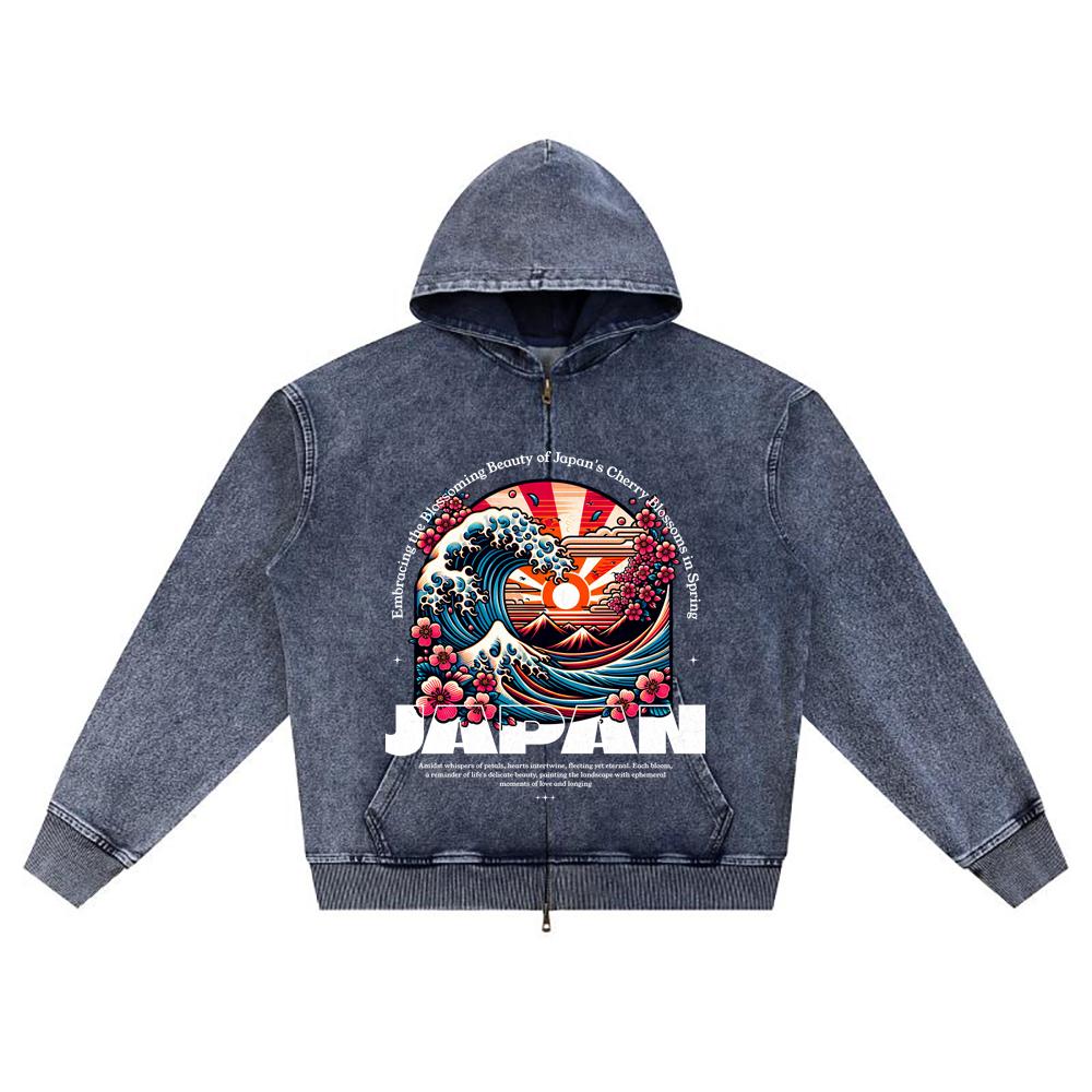 

Худи на молнии из вязаного денима с DTG-принтом, Япония, Самурай, Брат, Толстовки на молнии XL темно-синий