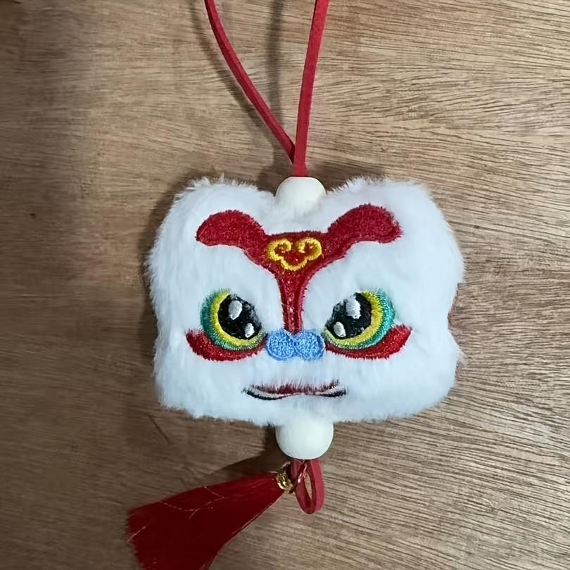 2pcs Chinese Lion Dance Pendant with Tassel - Cute Plush Lion Keychain, Bag Charm, Car Accessory, Spring Festival Decorations
