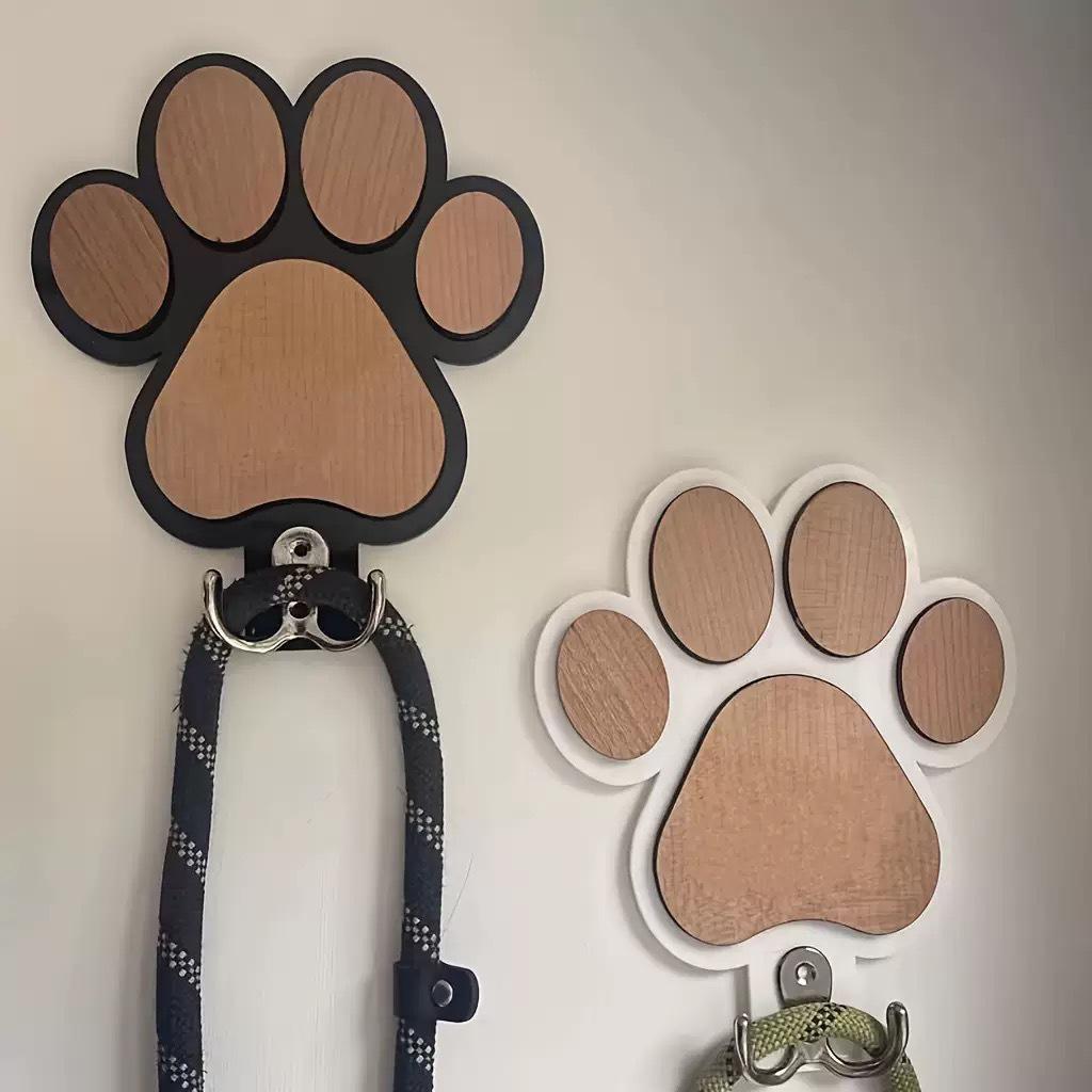Wall-Mounted Wooden Coat & Hat Rack with Paw Print Hooks