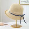 Korean Summer Women's Fisherman Hat with Bowknot Hollow Knit Sunshade Breathable Fashionable Beach Ribbons