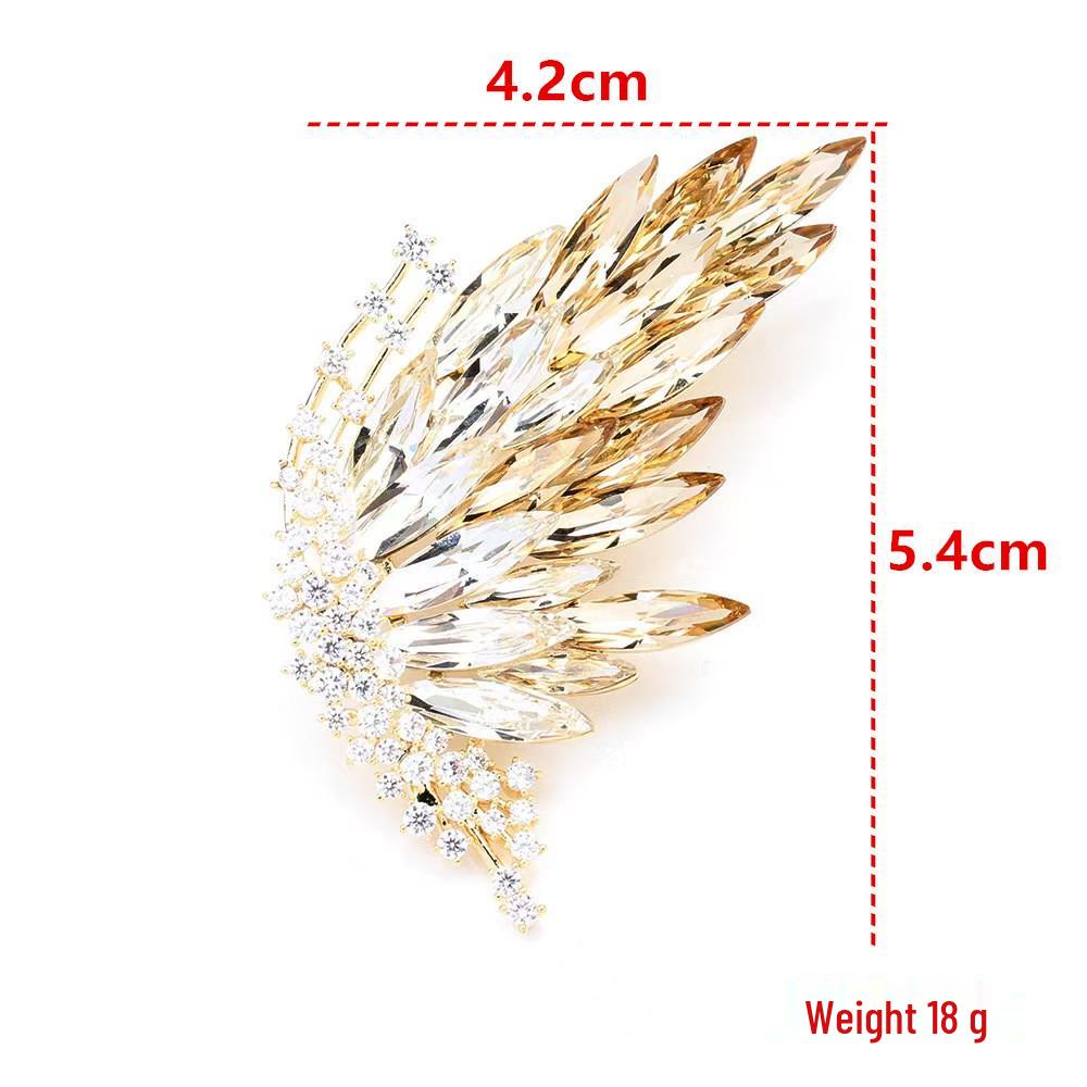 Elegant Gradient Crystal Half Butterfly Brooch - Gold Plated Pin for Men and Women.