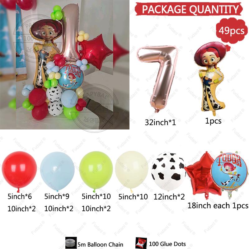 49pcs Cartoon Jessie Cowboy Toy Story Balloons Set for Kids Birthday Party Colour Latex Ballon Decorations Supplies Baby Shower