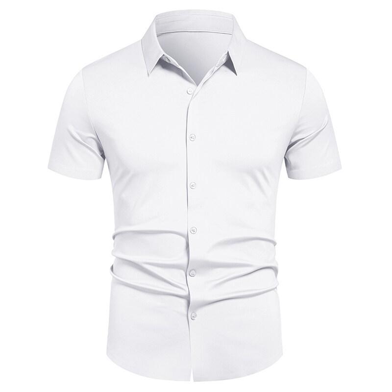 Men's Casual Short-sleeved Shirt - Solid Color, Simple and Stylish, Fitted Collar Shirt, Men's Top Garment