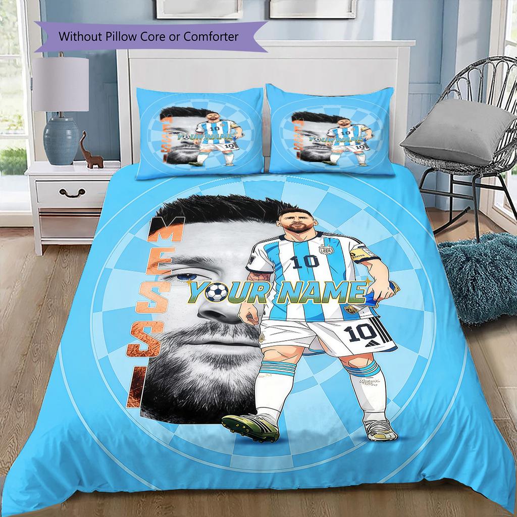Messi Custom Name Pattern Bedding Quilt Set Quilt Cover Pillowcase Home Birthday Gift(1 * duvet cover + 2 * pillowcase, without core)