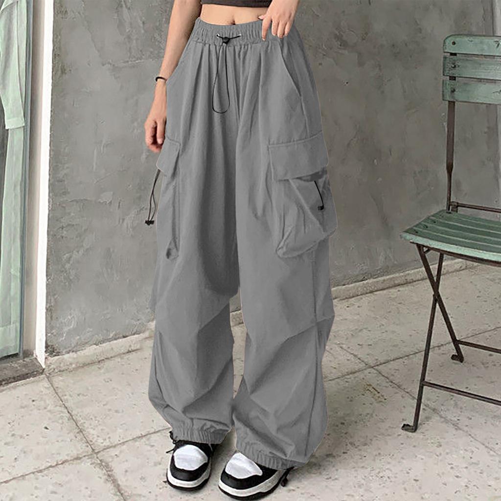 Women's Wide-Leg Athletic Pants with Multiple Pockets, Drawstring and Tapered Ankles