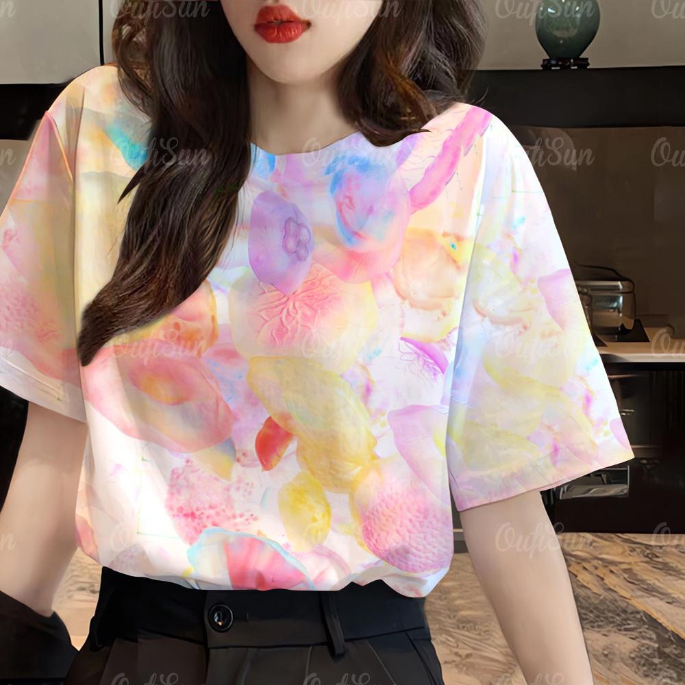 

Модная повседневная женская футболка с коротким рукавом с круглым вырезом 2024, футболка с принтом морских животных, женская летняя свободная футболка больших размеров, женская футболка 6XL