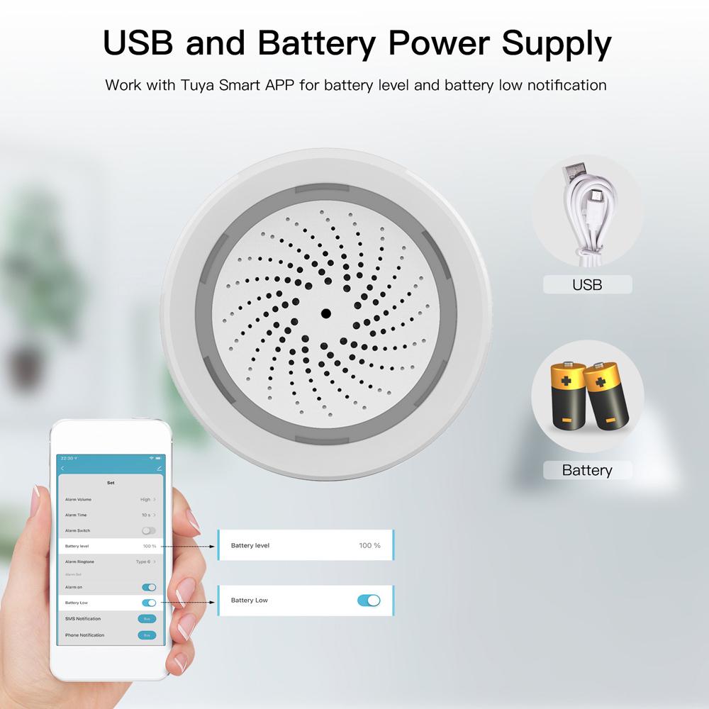 Tuya Wifi Intelligent Siren Sensor Audible and Visual Alarm 90dB Loud Alarm APP Remote Control Home Safety System