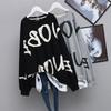 Frühling und Herbst Übergröße T-Shirt Femme Buchstaben T-Shirt Damen Schwarzes T-Shirt Langarm Oversized T-Shirts Tops