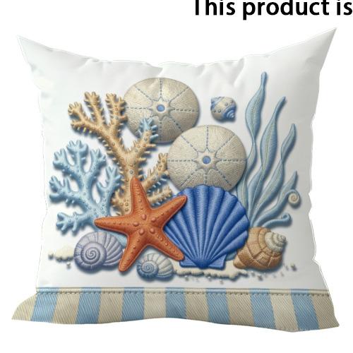 Seaside Themed 2D Flat Print Double-sided Printed pillow cover Short plush Suitable living rooms bedrooms throw cushion cover