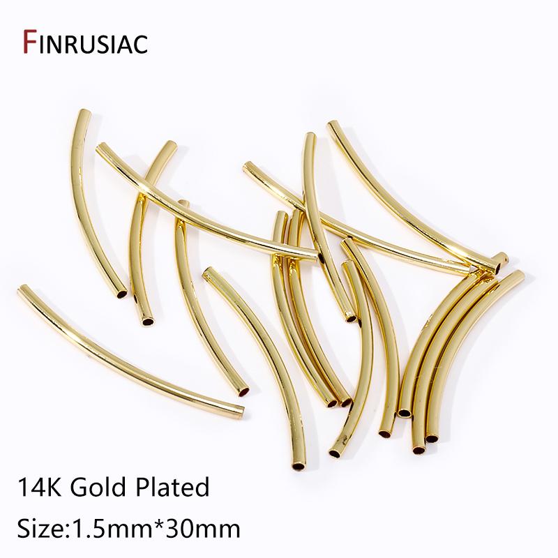 14/18k Gold Plated Brass Smooth Long Curve Tube Spacer Beads,20/30mm Tube Beads Connectors For DIY Jewelry Making Accessories