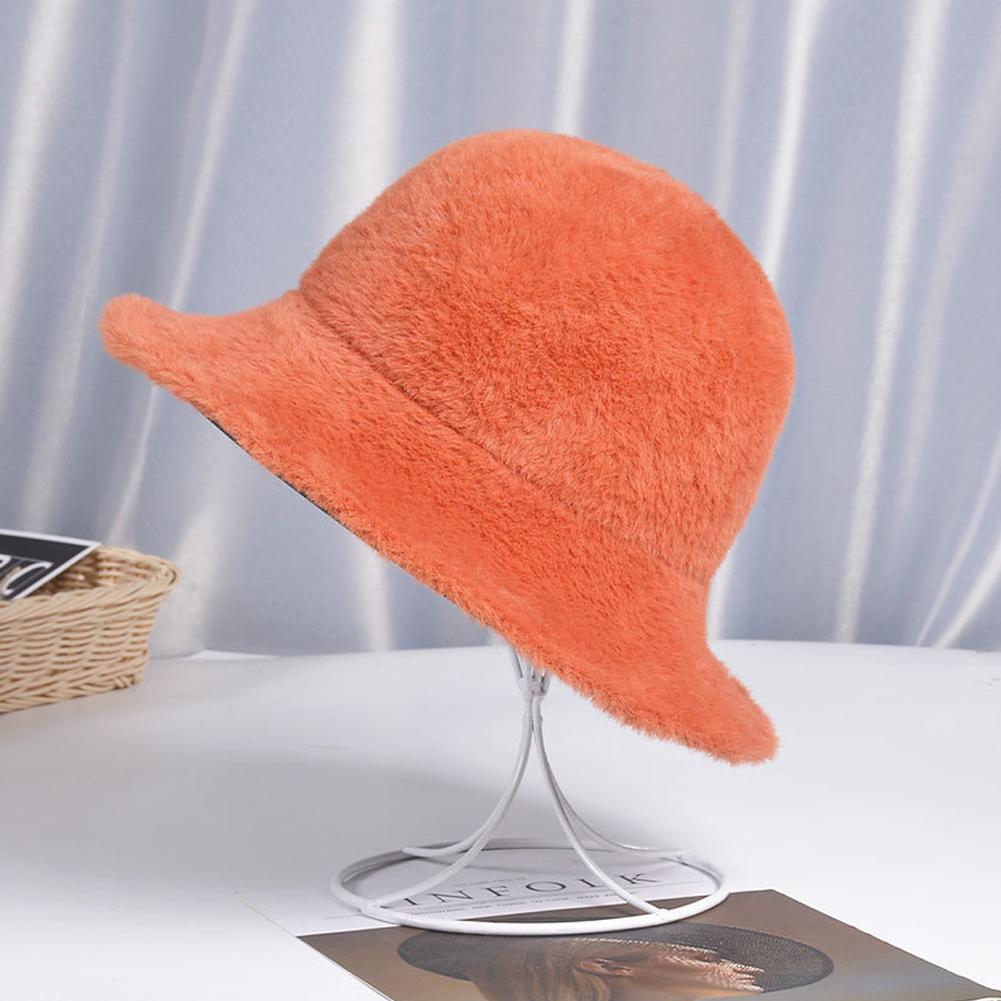 Woman Pure Color Fashion Plush Hat Winter Autumn Warm Hat All-match Bucket Hat