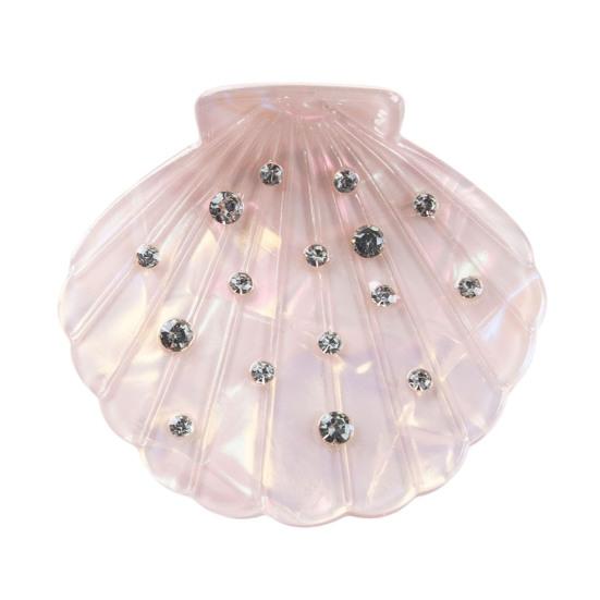 Hair Claw Shell Shape Rhinestones Inlaid Hair Clip Anti-slip Teeth Strong Grip Acrylic Small Hair Clip Styling Hair Accessory