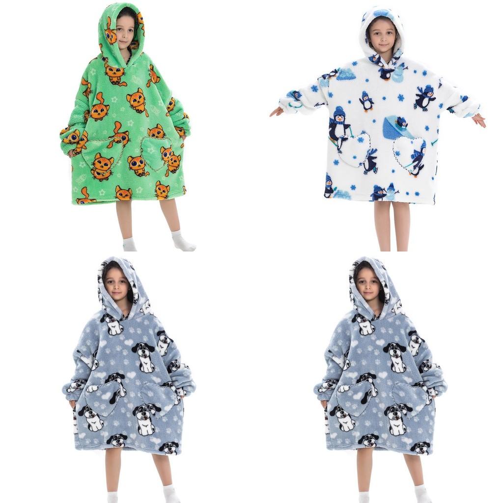 Delightful Large Wearable Blanket Sweatshirt For Kids Soft Warm Cozy Fabric With Fun Illustrations