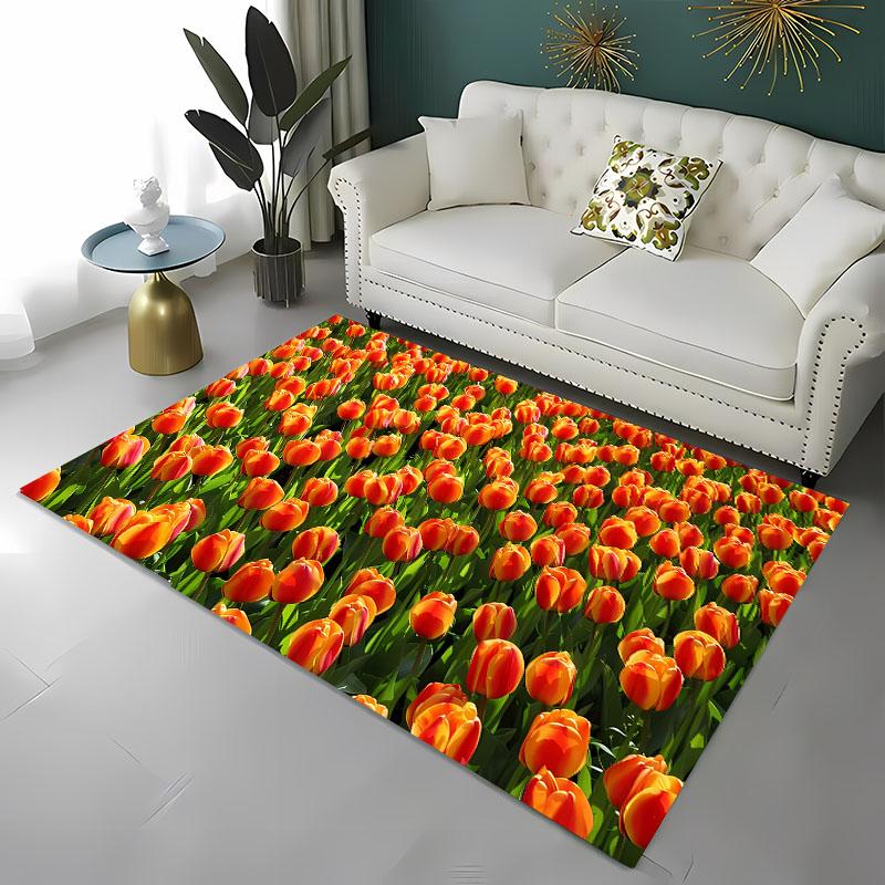Krásný 3D tištěný koberec s tulipány do obývacího pokoje, ložnice Alfombra Protiskluzový měkký kusový koberec Pohovka Vstupní rohožka Domácí rohožka Dekor Tapete