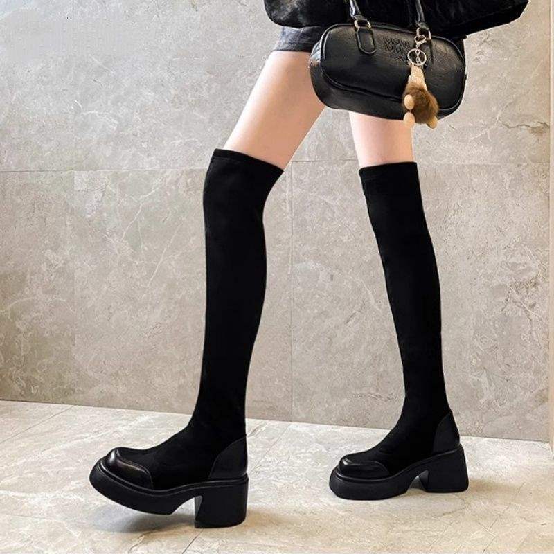 

Over-knee boots women s 2025 autumn and winter new velvet tall elastic thin boots high heel thin long boots large size 41