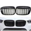 Car Front Bumper Grille For BMW X1 F48 F49 2016-2018 Double Line Gloss Black- Part Numbers 51117383363, 51117383364