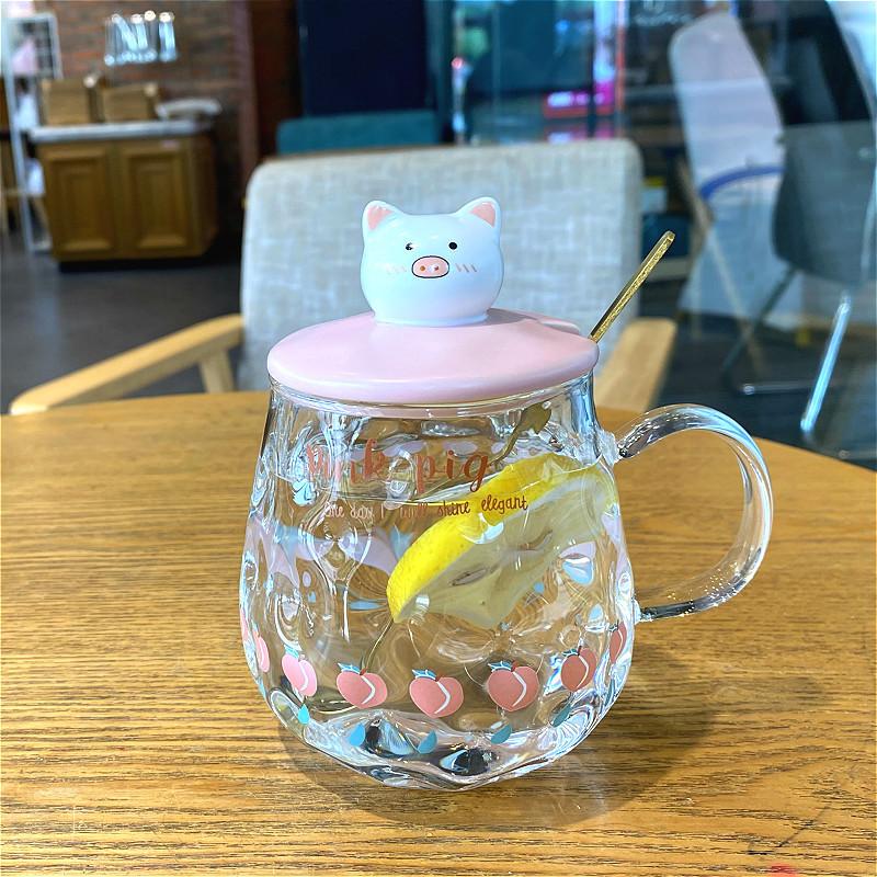 Cute Pig Cup Water Cup Household with Cover Spoon Girl Heart Mug Breakfast Cup Souvenir Ceramic Cup