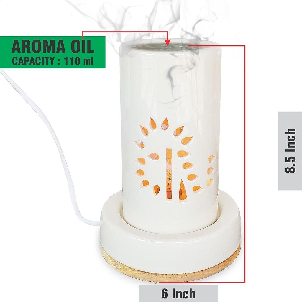 Keramický elektrický difuzér aroma oleje, ručně vyráběný 8,5palcový elektrický difuzér vůně, esenciální oleje pro difuzér zvlhčovač pro domov (Bílý)