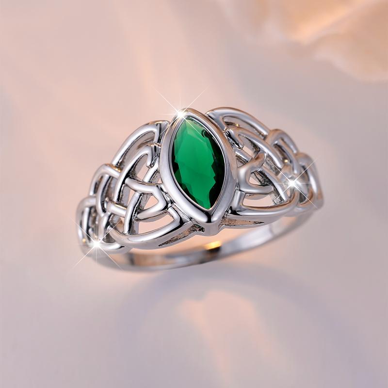 Inele cu zirconiu cubic verde cu nod celtic de culoare argintie cu tăietură marchiză pentru femei bărbați bijuterii de modă