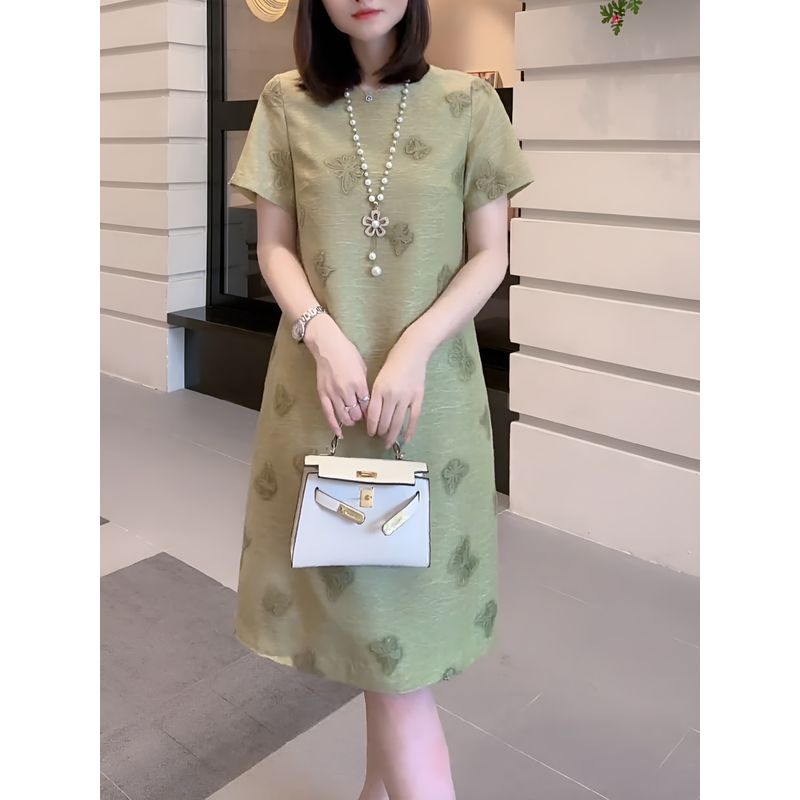 

Ouyuming 2025 Лето Европейские товары Зеленая вышивка Платье-футболка с коротким рукавом Свободное Приталенное Западный стиль Молодящий Элитный Green Embroider M