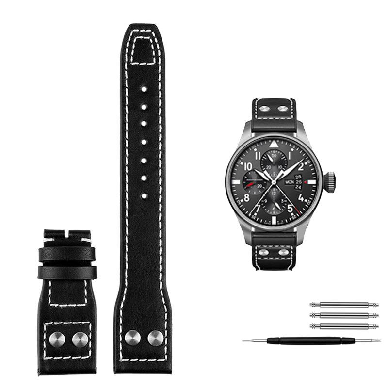 Für IWC Big Pilot Mark 18 Spitfire Braun blau Rindsleder Faltschließe Uhrenarmband Herren Echtes Leder Nieten Armband 21 22mm