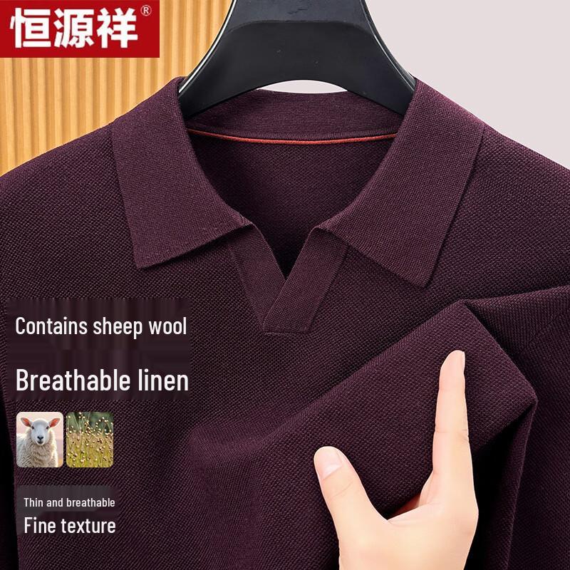 Hengyuanxiang Men's Pure Color Wool-Linen Blend Knit Sweater