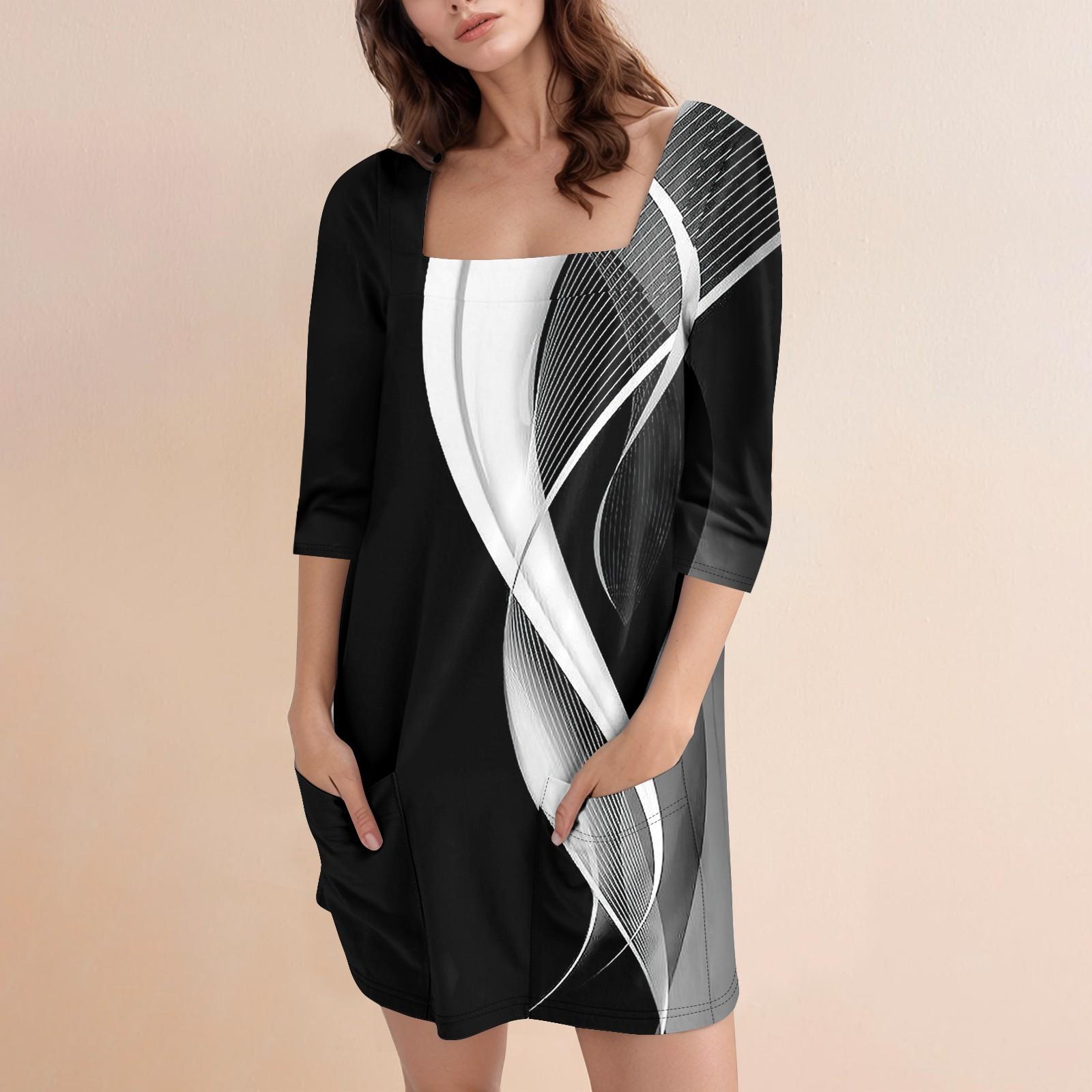 

Женское модное повседневное короткое платье с квадратным вырезом и рукавом 3/4 L белый