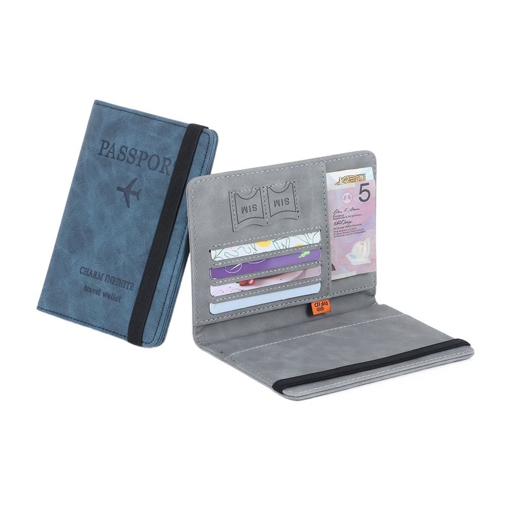 Multifunksjonell Dokumentpakke Lær Reiseomslag Etui Passholder Passveske RFID Lommebok