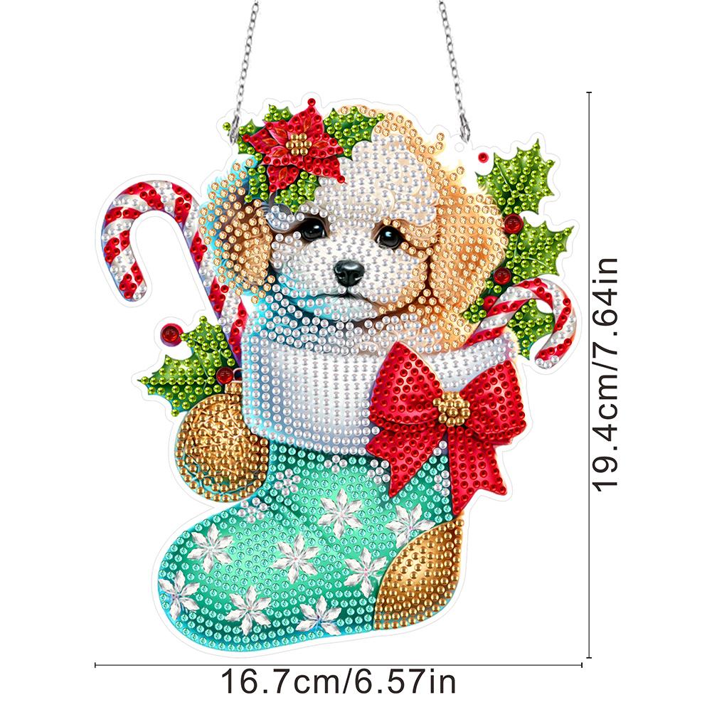 Special Shaped Christmas Puppy Diamond Painting Hanging Ornaments Kit Acrylic Diamond Painting Hanging Decorations for Beginner