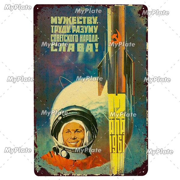 Vintage Russian Metal Sign Plaque Tin Sign CCCP Plate Wall Decor For Bar Club Man Cave The Space Race Poster